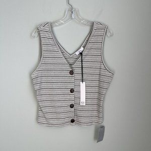 NSR Napean Sea Rd Nordstrom Gray Striped Button Front Tank
